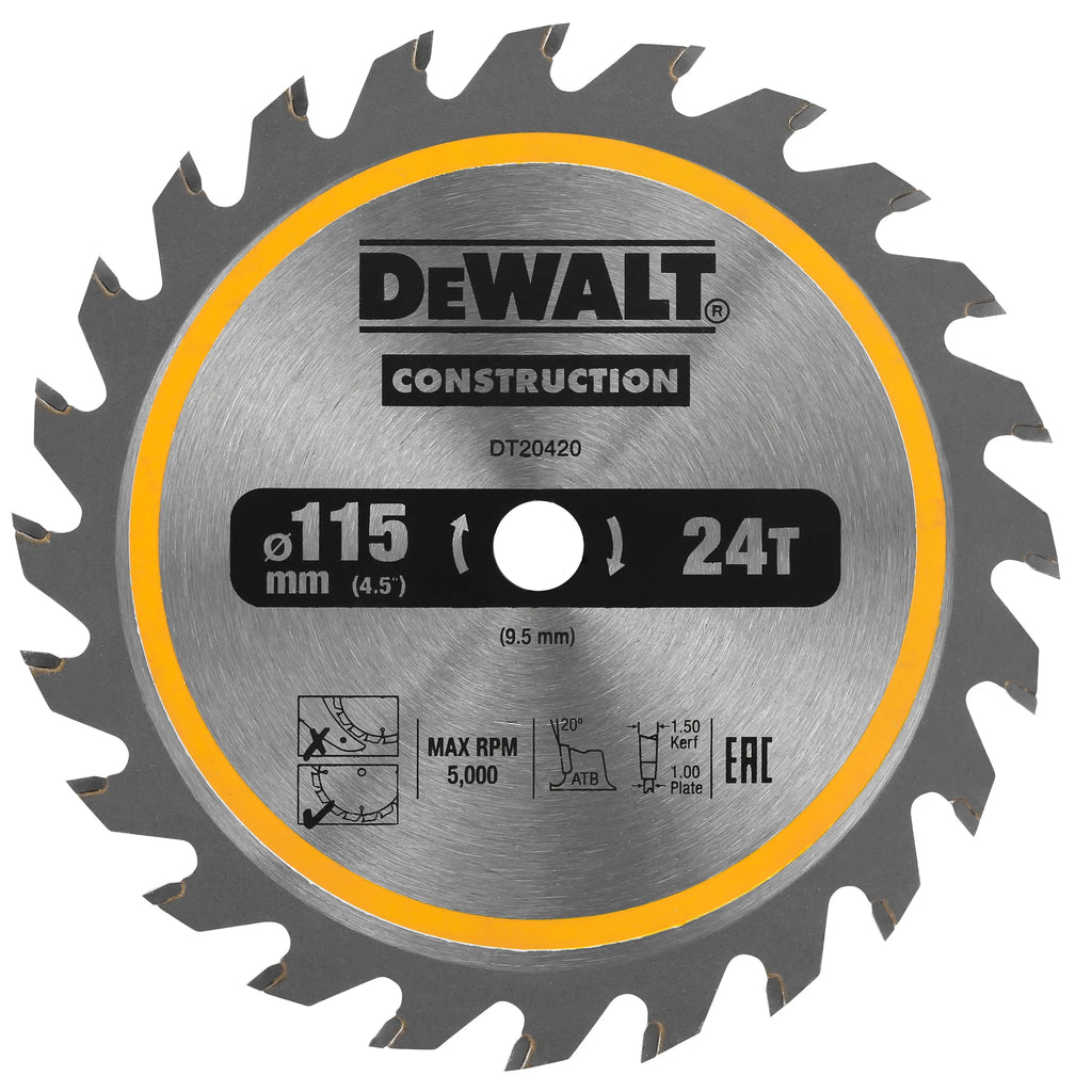 DEWALT DT20420-QZ Circ Saw Blade Cordless Framing 115 X 9.5 MM 24T Saw Blade for Rapid Cutting Power Tool Accessories DT20420