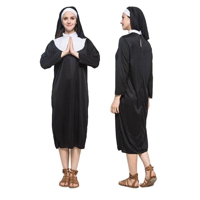 Halloween Costume Women's Nun Costume Traditional Adult Sister Black Robe Religious Costumes CosplayHalloween Costumes for Women