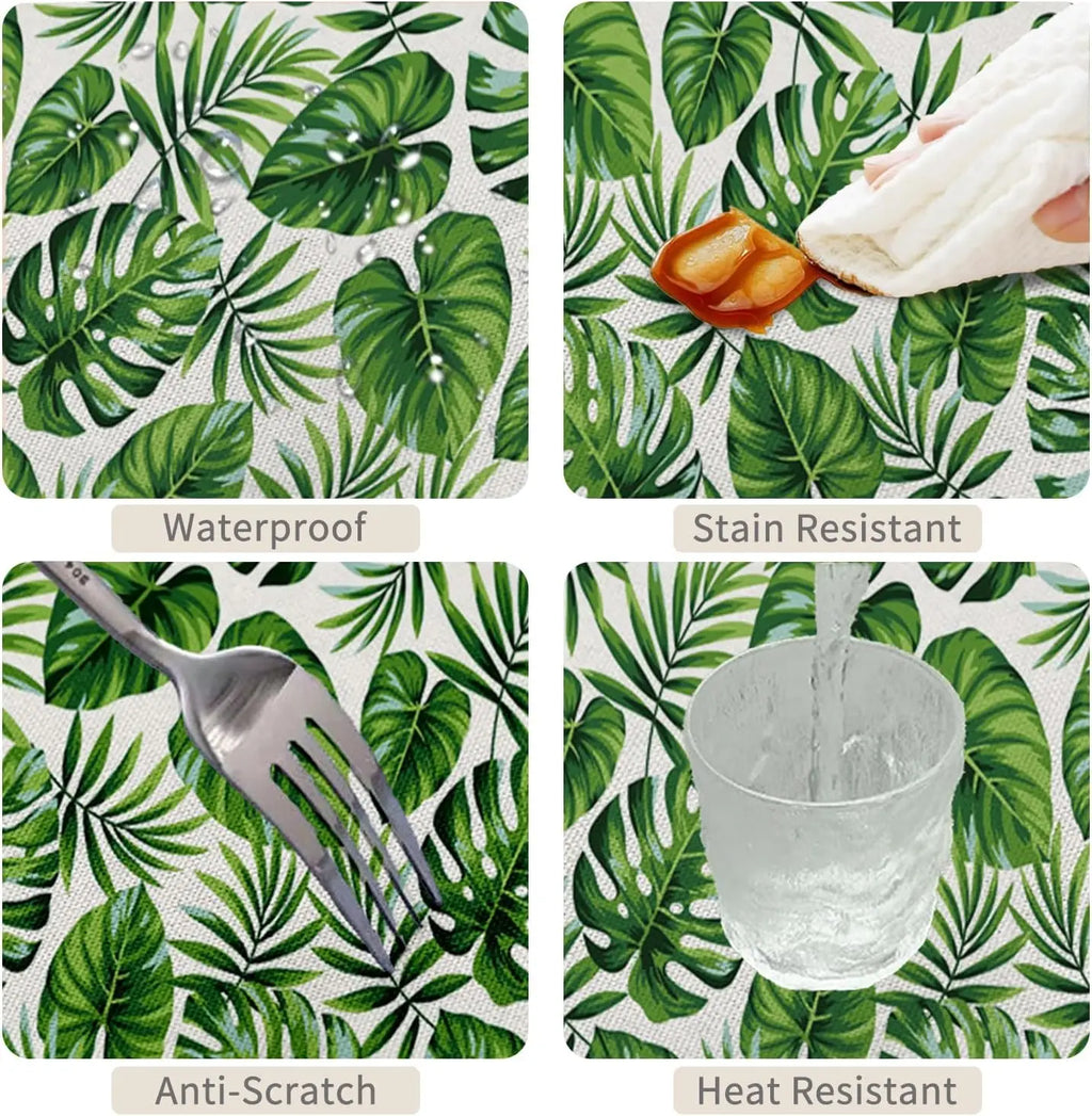 Green Palm Leaves Tropical Flowers Tablecloth Picnic Party Decor Summer Hawaiian Plants Rectangle Table Cloth Dining Table Decor