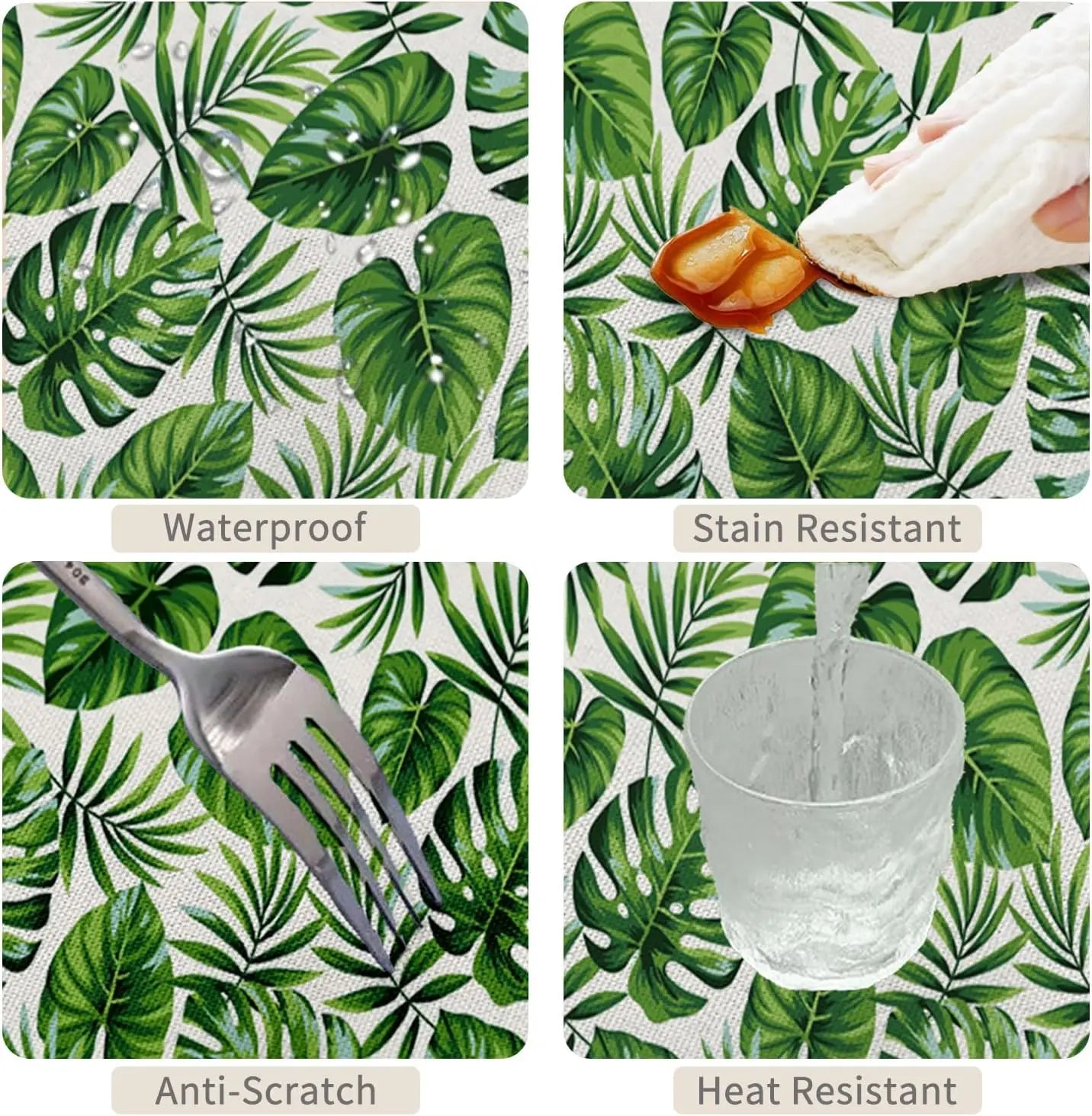 Green Palm Leaves Tropical Flowers Tablecloth Picnic Party Decor Summer Hawaiian Plants Rectangle Table Cloth Dining Table Decor
