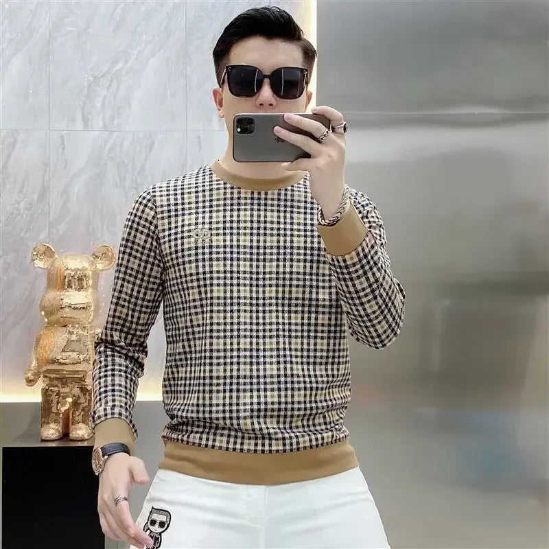 Men's Clothing New Rock Tight Top Slim Fit T Shirt for Man Sweatshirts Plaid Pullover High Quality Polyester Sale A Streetwear F