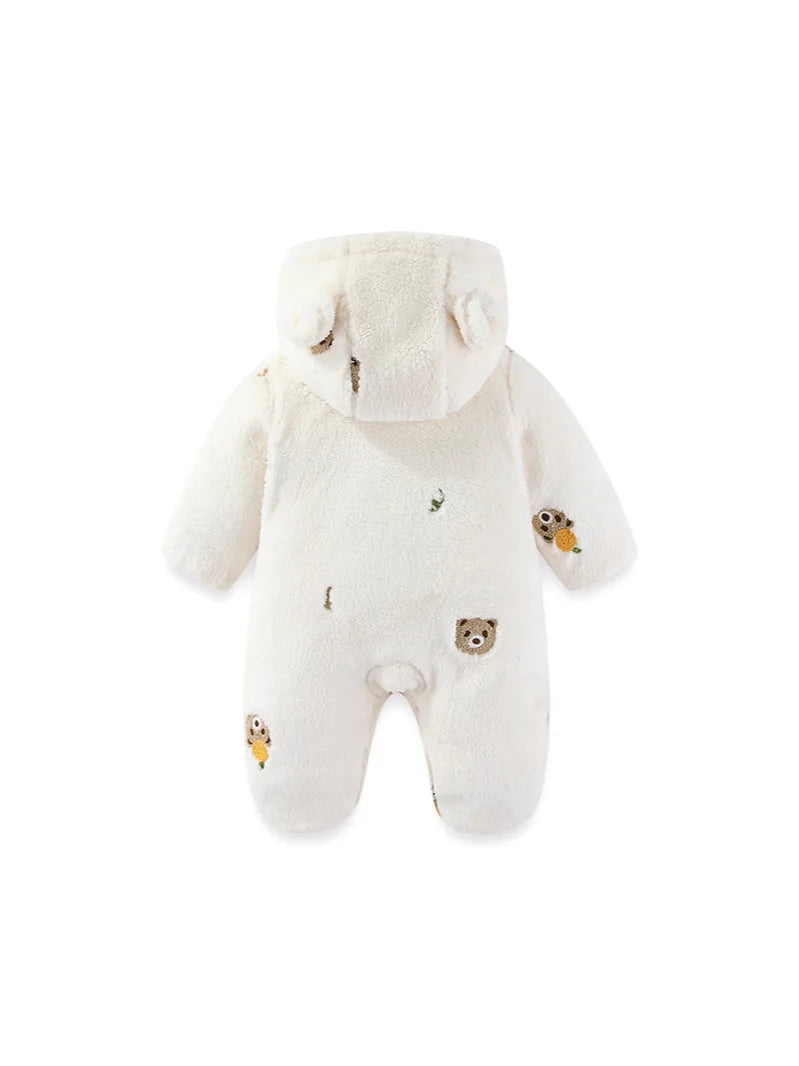Winter Newborn Clothes Cotton Padded Toddler Clothes Fur Lining Girls Hoodie Footies Warm Jumpsuits