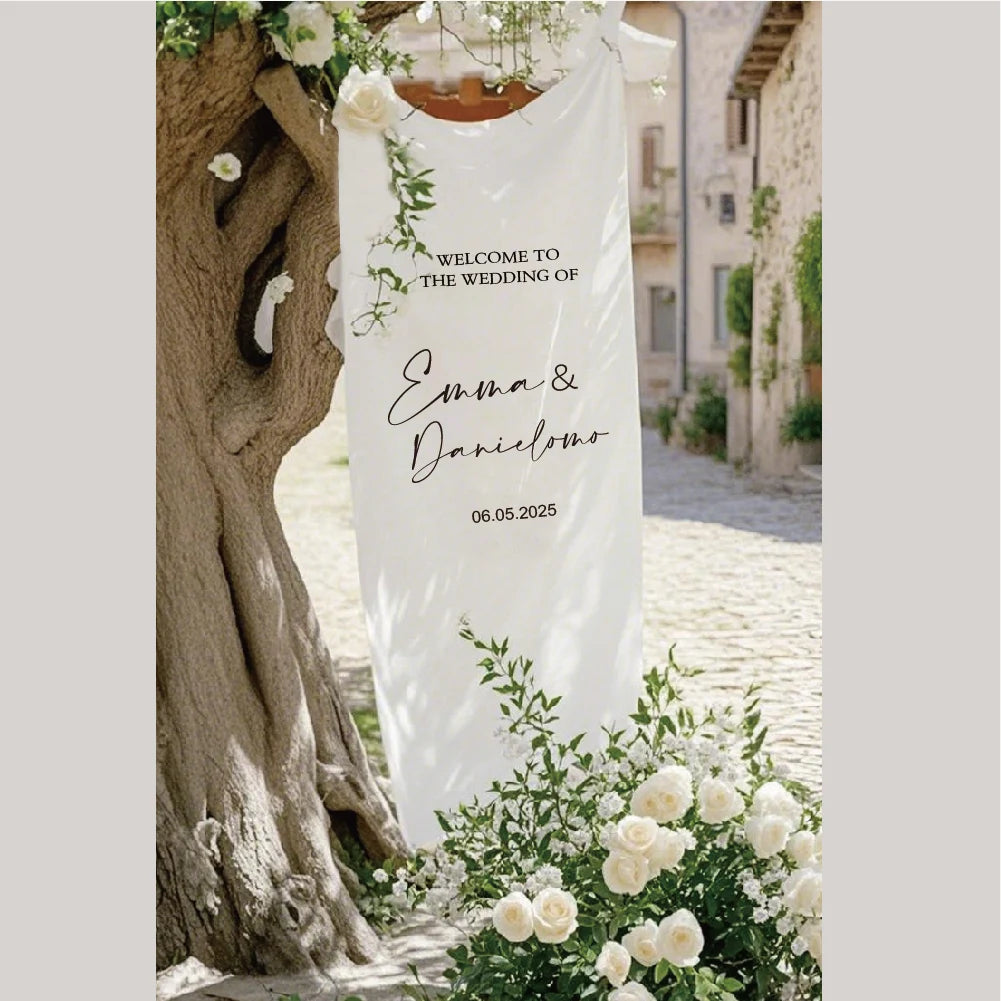 Custom Wedding Welcome Sign, Wedding Logo Fabric Wedding Seating, White, Event Decoration, Wedding Decoration Flag, Bride Outdoor Wedding