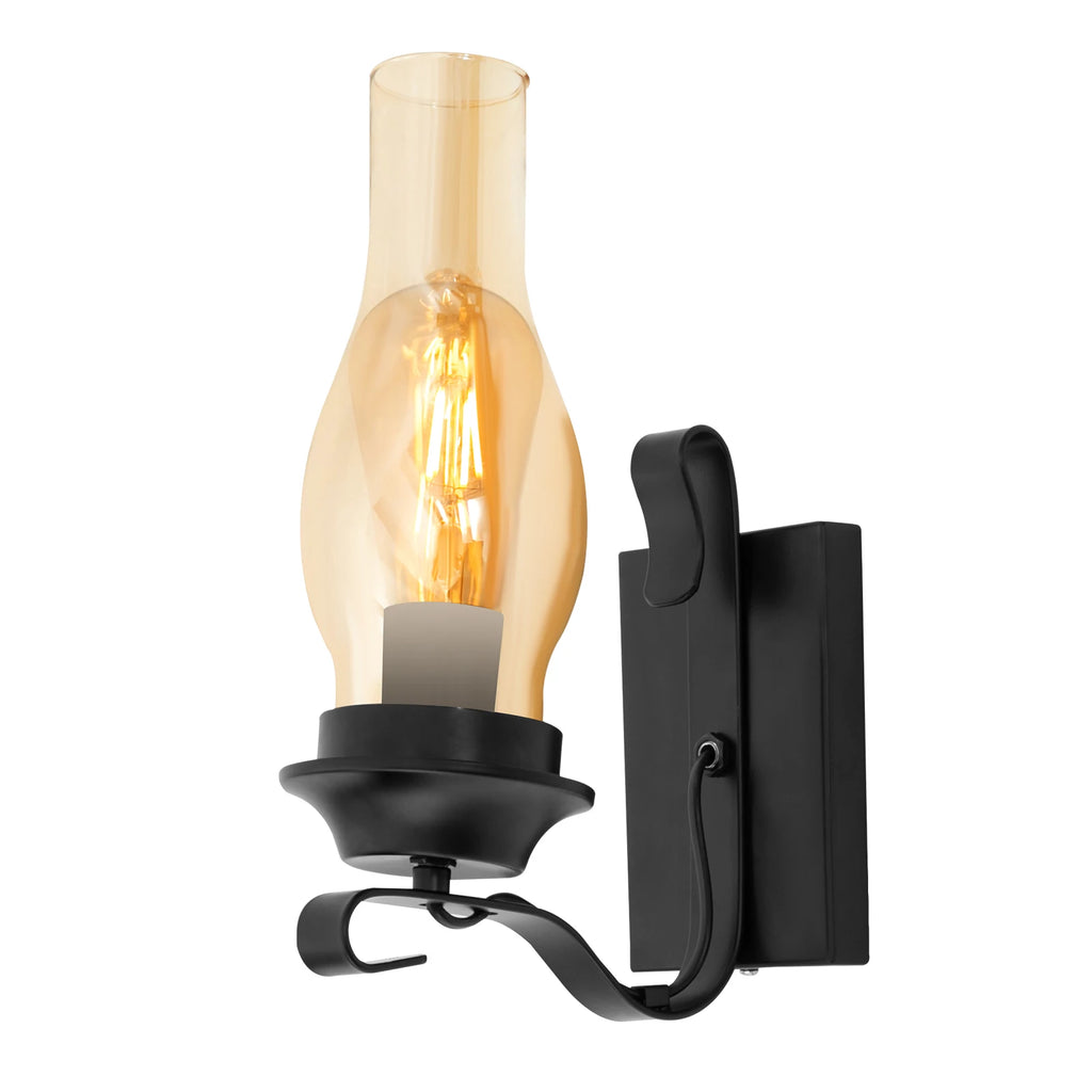 Wall Light with E27 Lamp Holder, Iron and Glass Construction, Soft Lighting, Dimmable Design, Retro Style for Home Decor