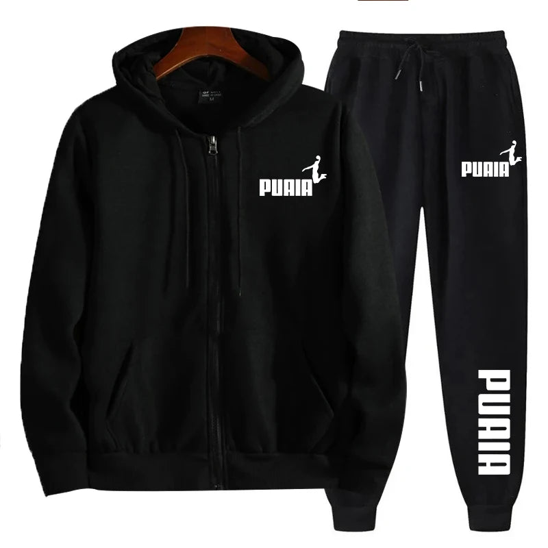 Hot selling men's sportswear trendy printed hooded sweatshirt casual pants 2-piece set