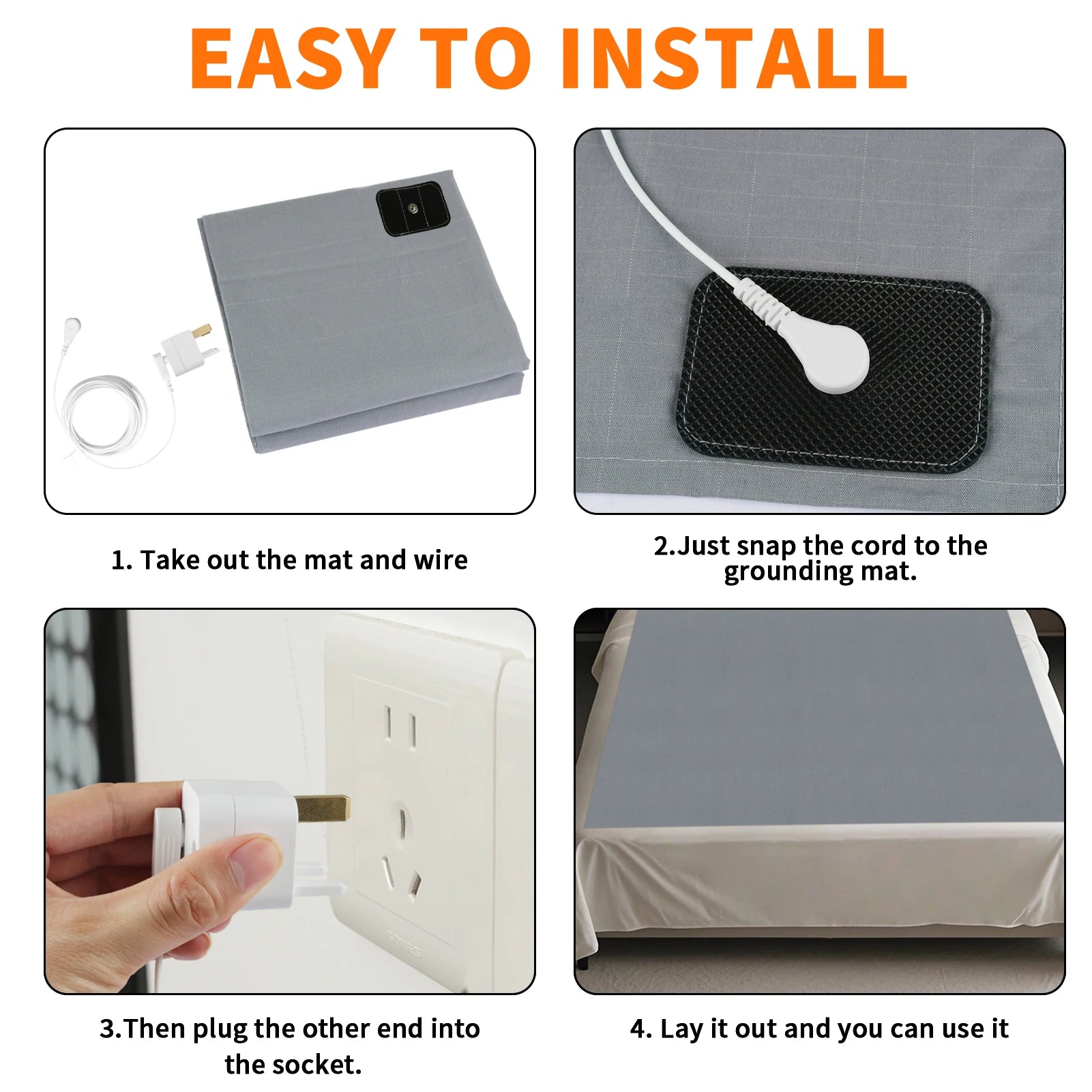 Grounding Bed Sheet Grounding Mat Earthing UK/USA/EU Plug with 10%Silver Fiber & 90%Organic Cotton Earth Energy Mat for Healthy