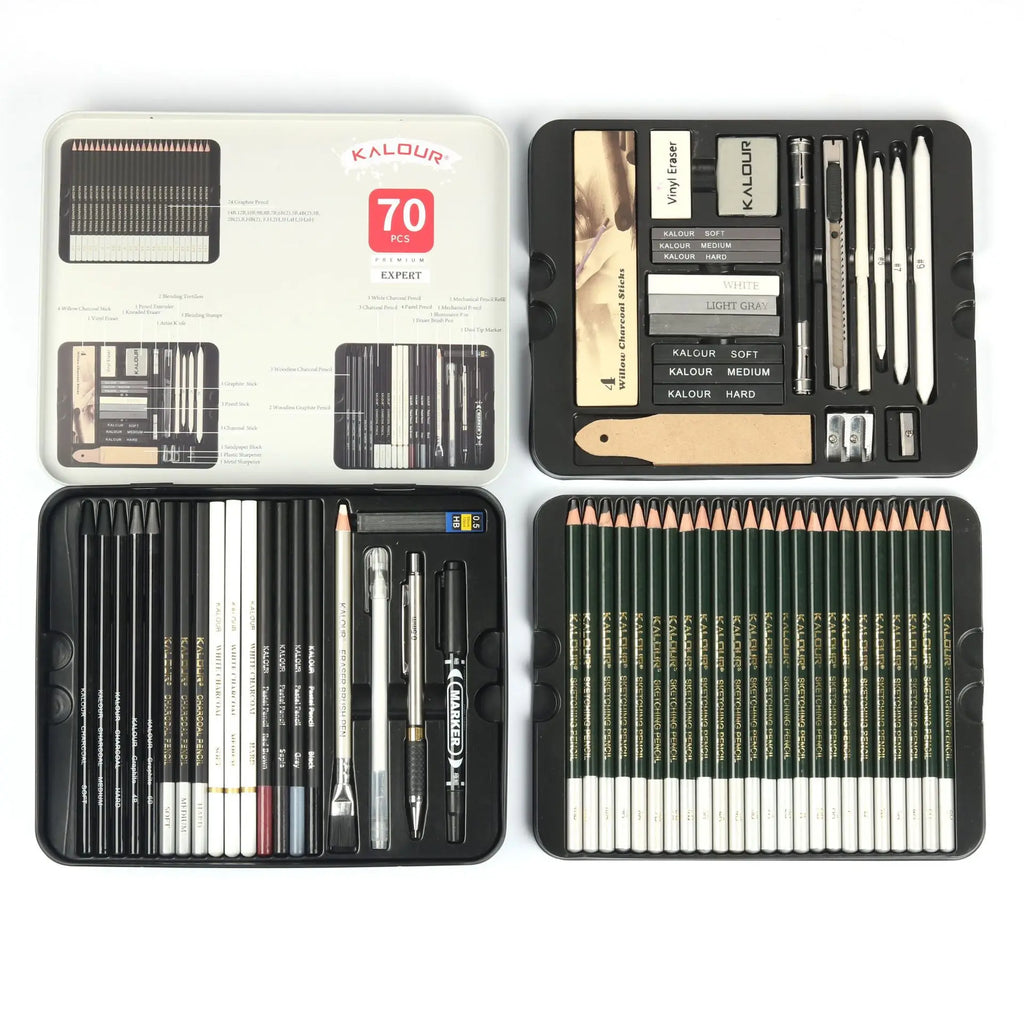 Drawing Set, 70-Pack Sketching Kit, Art Supplies with A Sketch Pad ,Colored, Graphite, Charcoal, Watercolor, Metallic Pencils