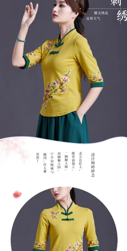 Women Clothes Shirts for Women T-shirts Y2k Tops Vintage Women Clothing Fashion Casual Elegant Summer Embroidery Ethnic Style