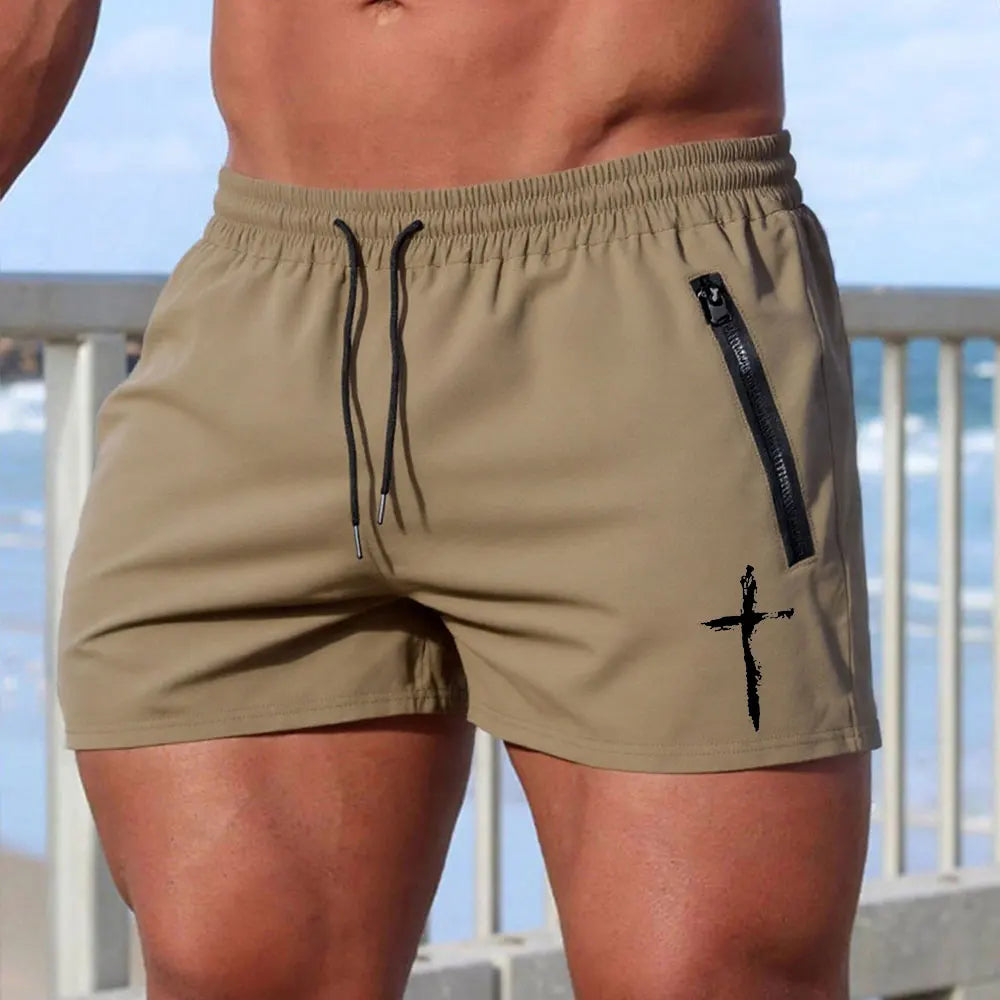 Men's Swimming Trunks Summer Gyms Fitness Bodybuilding Men Cross Print Beach Shorts Boxer Trunks Men Running Sport Sportwaer