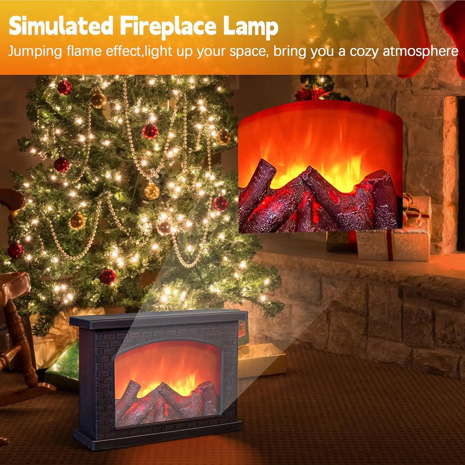 Fireplace Flame Light, Fake Fireplace LED Table Lights USB or Battery Power Lamp for Holiday Winter Gift Party Warm Home Decor
