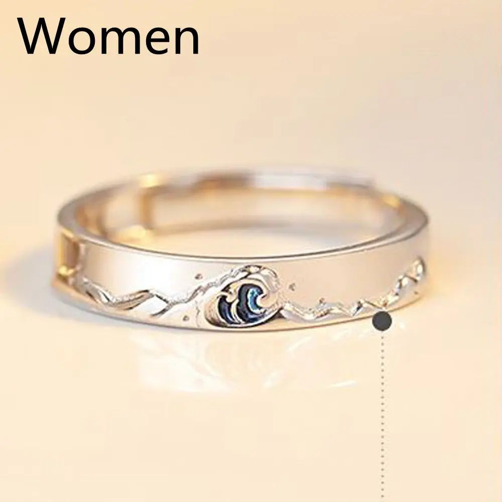 Fashion Couple S925 Silver Plated Personality Epoxy Mountain and Sea Adjustable Rings Love Anniversary Gift