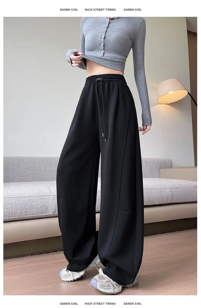 Loose Wide Leg Pants Women's High Waist Trousers Casual Sports Grey Curved Blade Long Length plus Size Comfortable Summer 2025