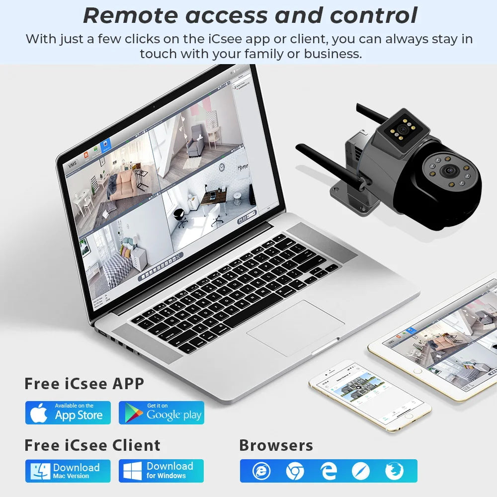 8MP 4K Dual Lens PTZ IP Camera Outdoor Ai Human Detection CCTV Security Camera Color Night Vision Wifi Surveillance Camera ICsee