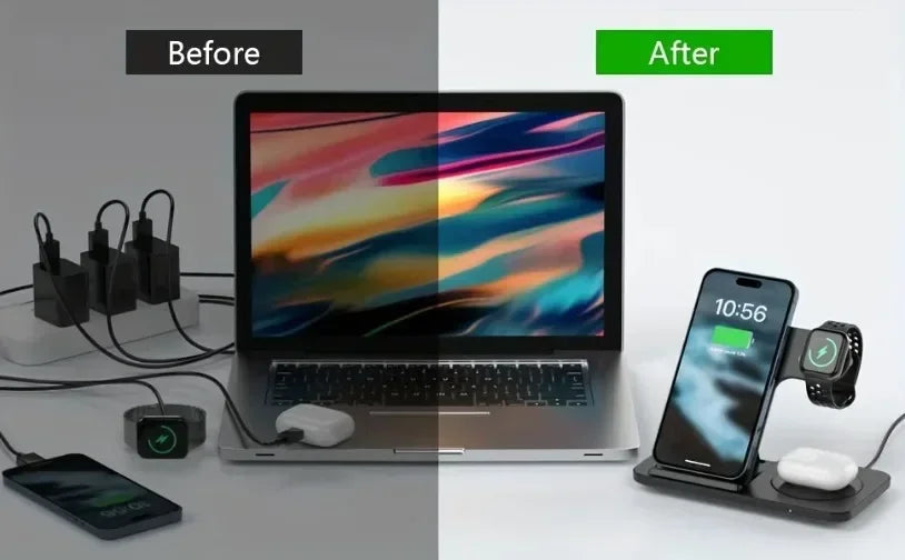 Foldable 3 in 1 Wireless Charging Station for iPhone 17 16 15 14 13 12 Pro Max iWatch 11 Airpods Pro 4/3 Fast Charger Stand Dock