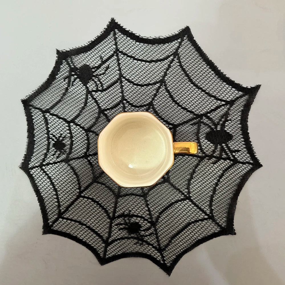 Diameter 30cm Halloween Tablecloth Black Placemat Disposable Spider Table Runner Halloween Decoration Set