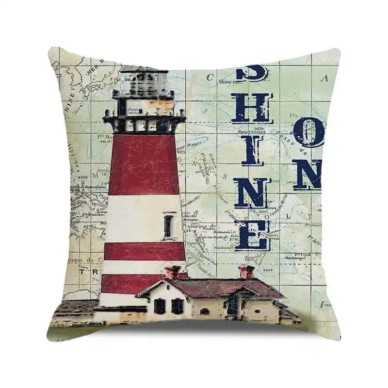 Throw Pillow Cover Watercolor Lighthouse Navigation Ocean Seagull Boat Home Sofa Cushion Cover Home Decor Pillowcase 40x40 Cm