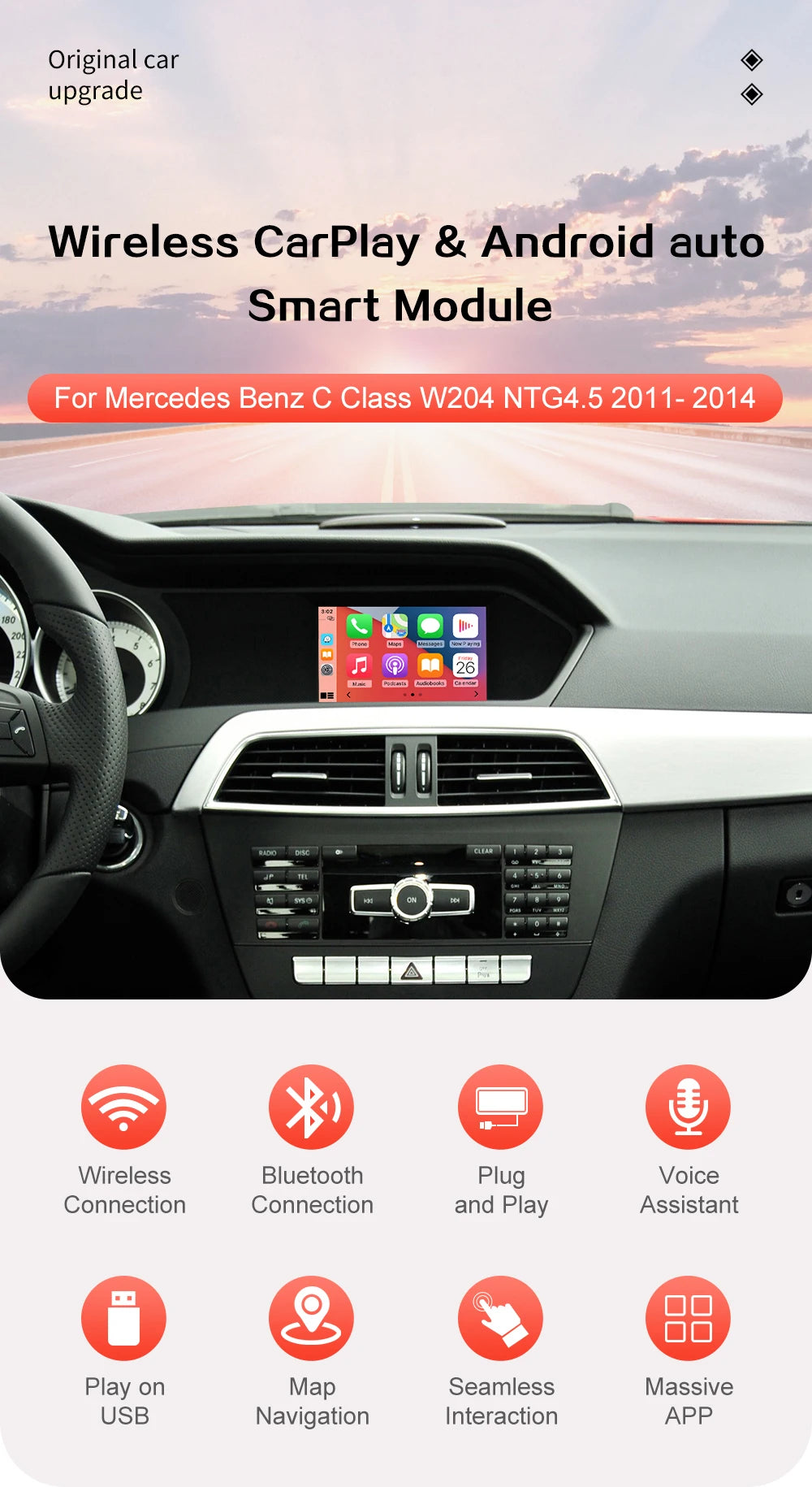 Wireless Carplay Becker Module For Mercedes Benz Class C W204 C204 S204 NTG 4.5 Support Android Auto Mirroring GPS Navigation