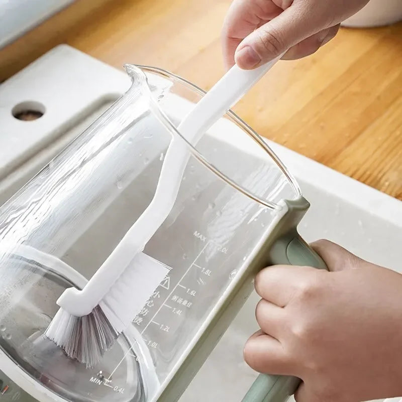 Cleaning Cup Brush Japanese Style Sink Brush  with Long Handle Elbow Design Tail Hole Wall Hanging Crevice Cleaning Accessories