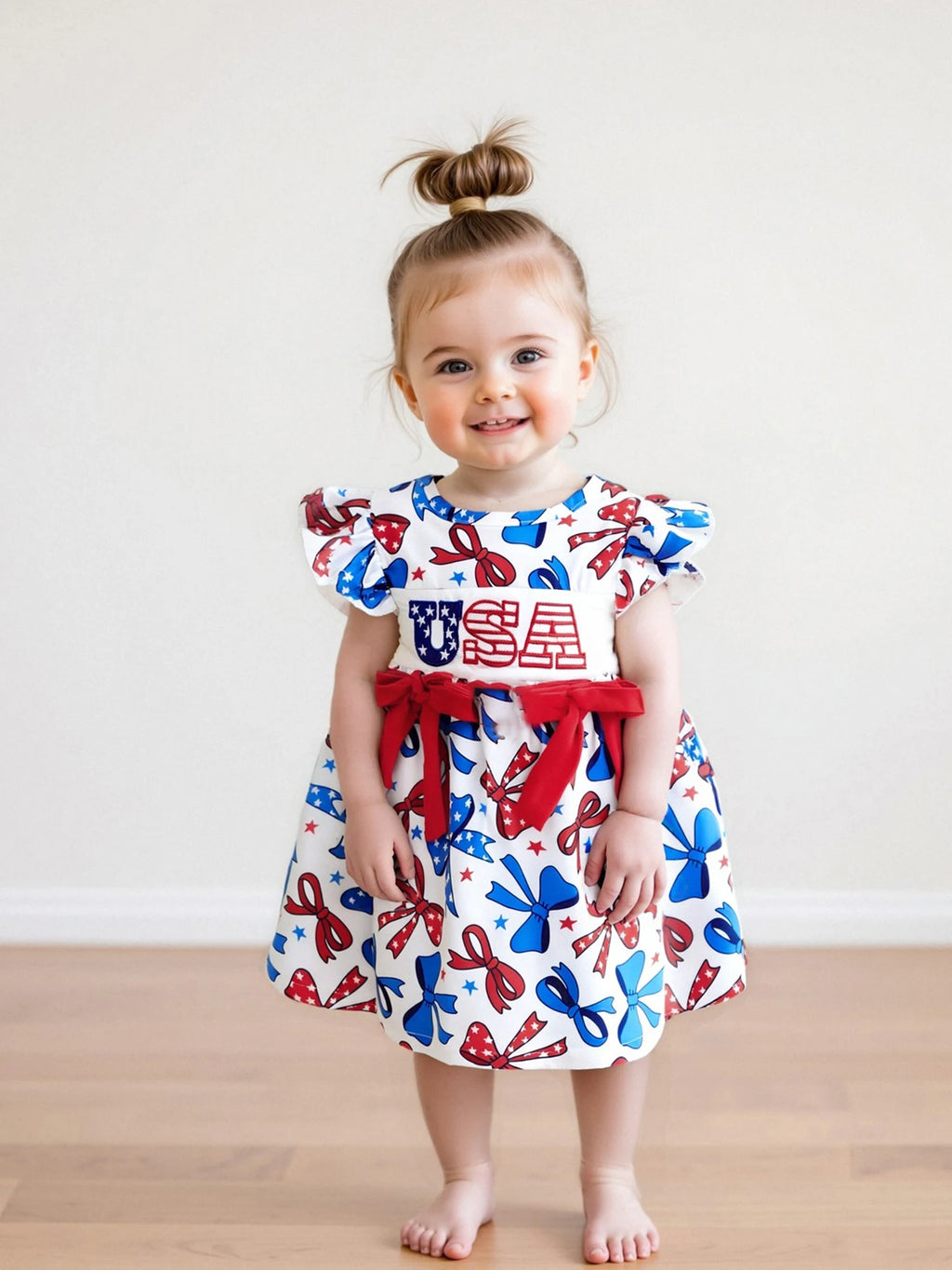Girls Patriotic Dress American Flag Print Bow Sleeveless Casual Dress Toddler Independence Day Summer Outfit Kids Red White