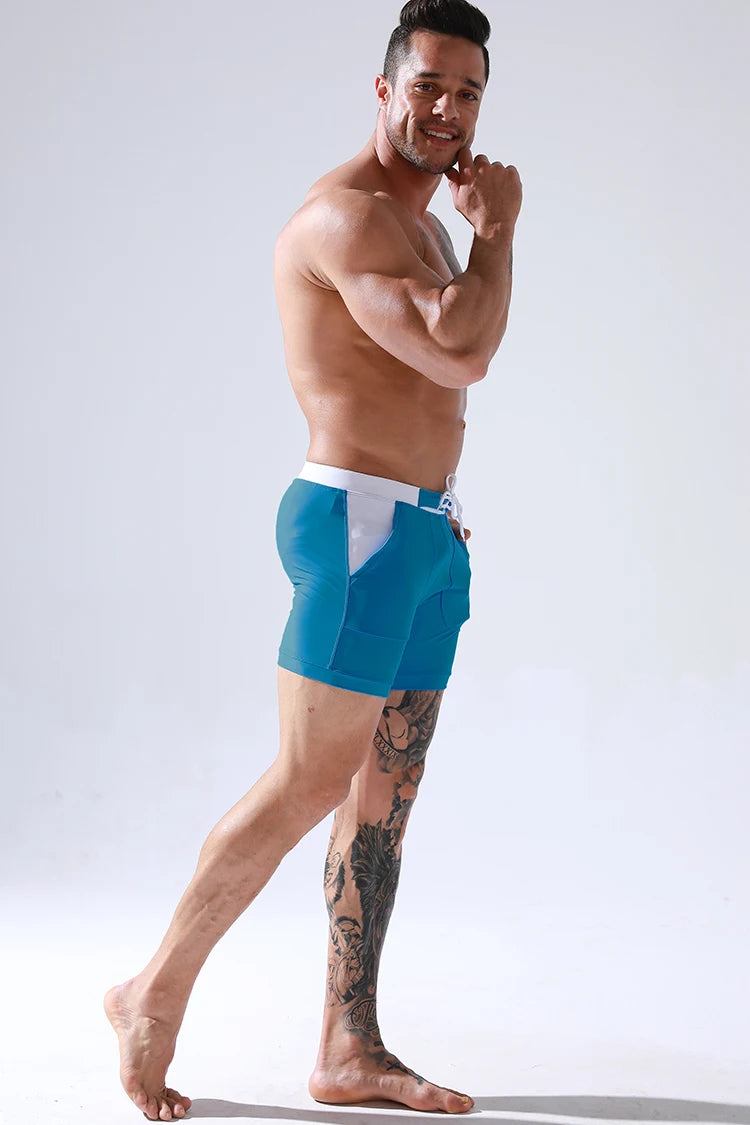 Men Stretch Swim Trunks Quick Dry Swimwear Swimsuits Beach Shorts with Pockets Surf Bathing Suit Water Sports Pants