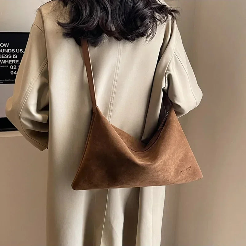 Vintage Suede Tote Bag for Women Autumn Winter New Large Capacity Commute Shoulder Crossbody Bags Fashion Trend Underarm Bags