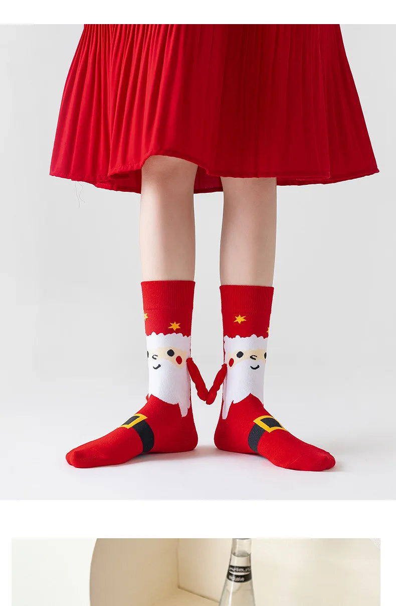 Women's Socks Cartoon Creative Christmas Wear Funny Handholding Kawaii Cute Socks High Quality Cotton Mid-tube Socks For Girl