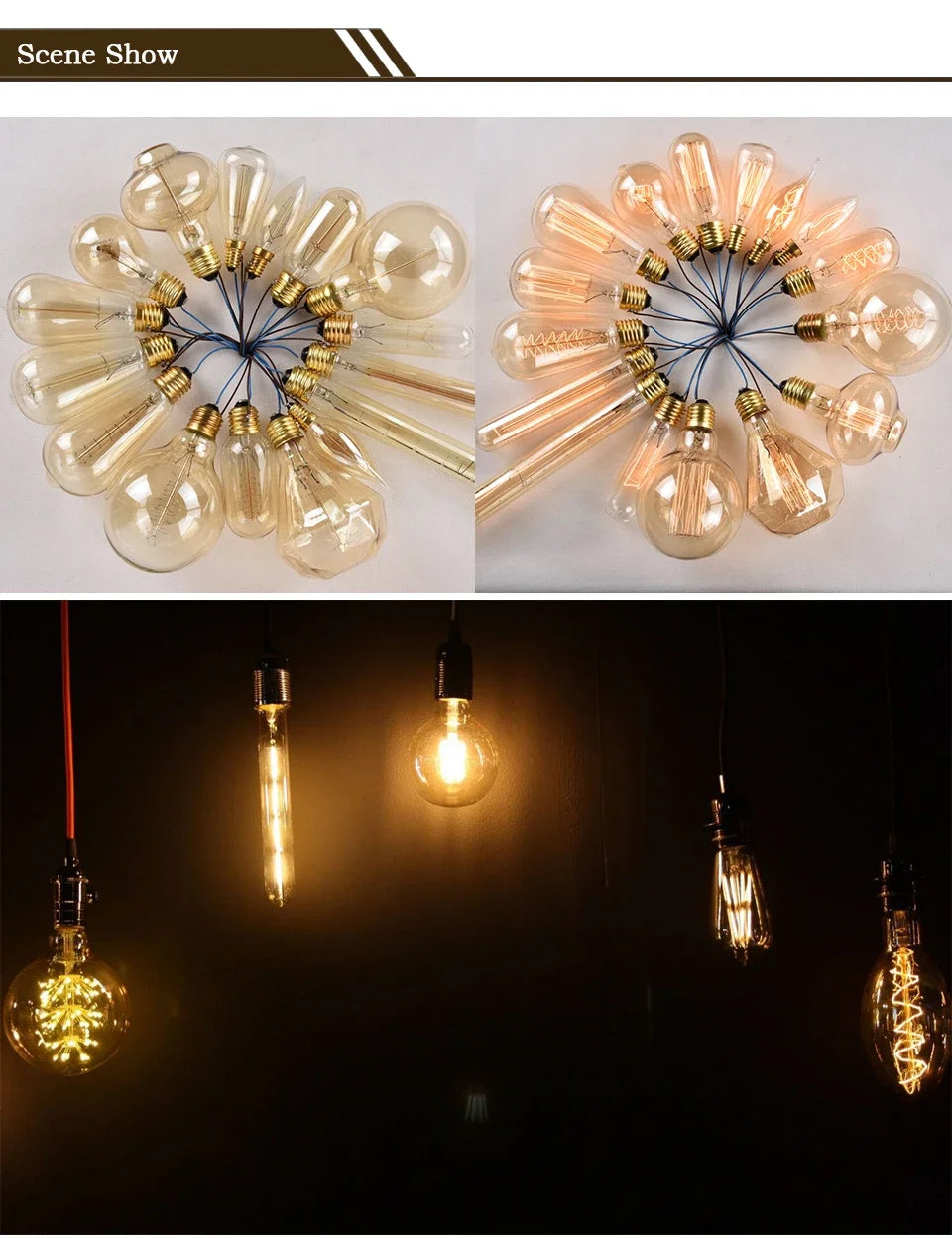 Vintage Edison LED Filament Bulb E27 220V 4W Dimmable Amber Glass ST64 G80 G95 G125 T185 A19 Retro Incandescent Lamp for Home