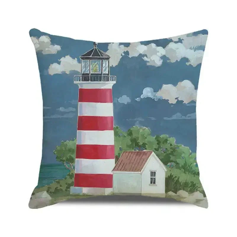 Throw Pillow Cover Watercolor Lighthouse Navigation Ocean Seagull Boat Home Sofa Cushion Cover Home Decor Pillowcase 40x40 Cm