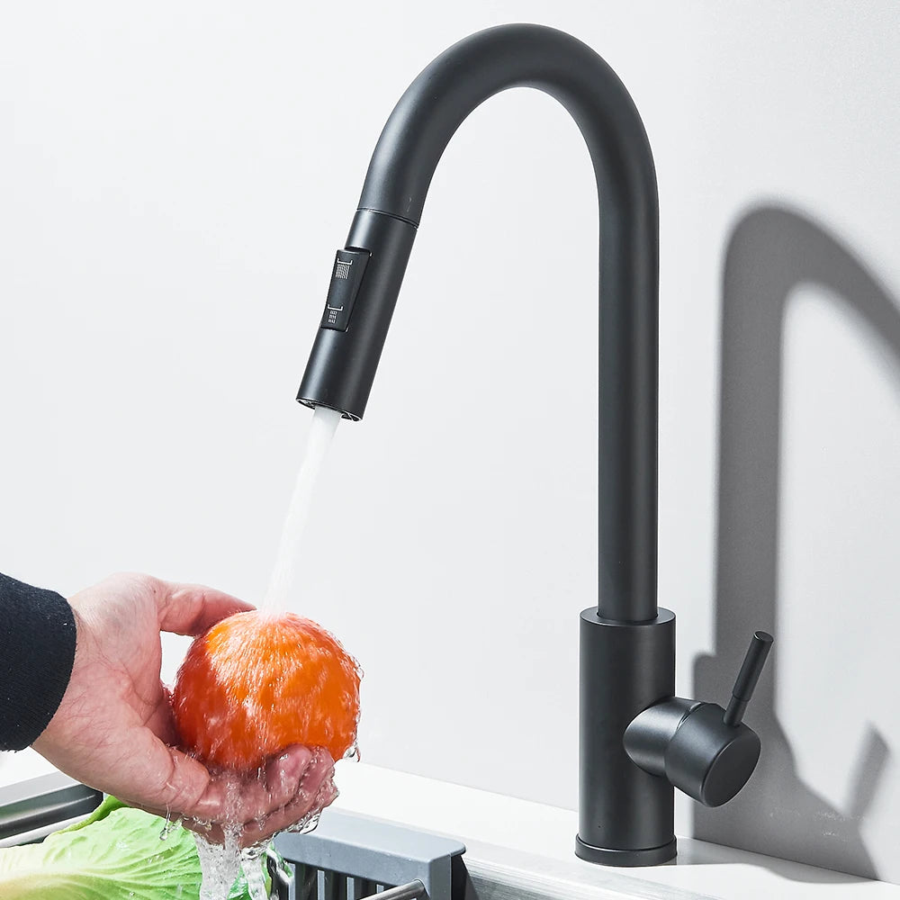 Pull Down Kitchen Sink Faucet Pull Out Two Function Single Handle Hot and Cold Water Mixer Taps Deck Mounted