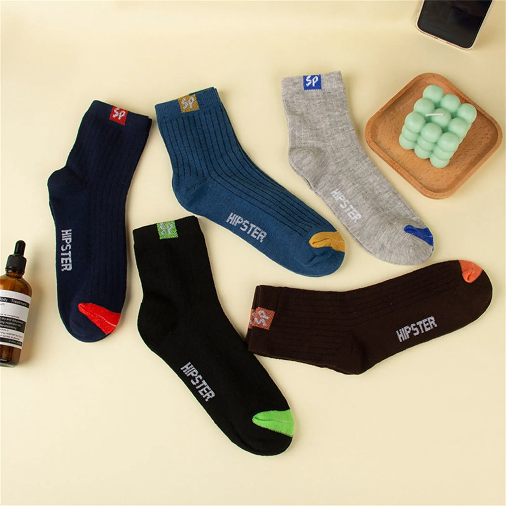 5 Pairs Men's Socks Mid-Calf Socks Warm Socks Long Sweat-Absorbing Breathable Socks Trendy Versatile Fall And Winter Sports Sock