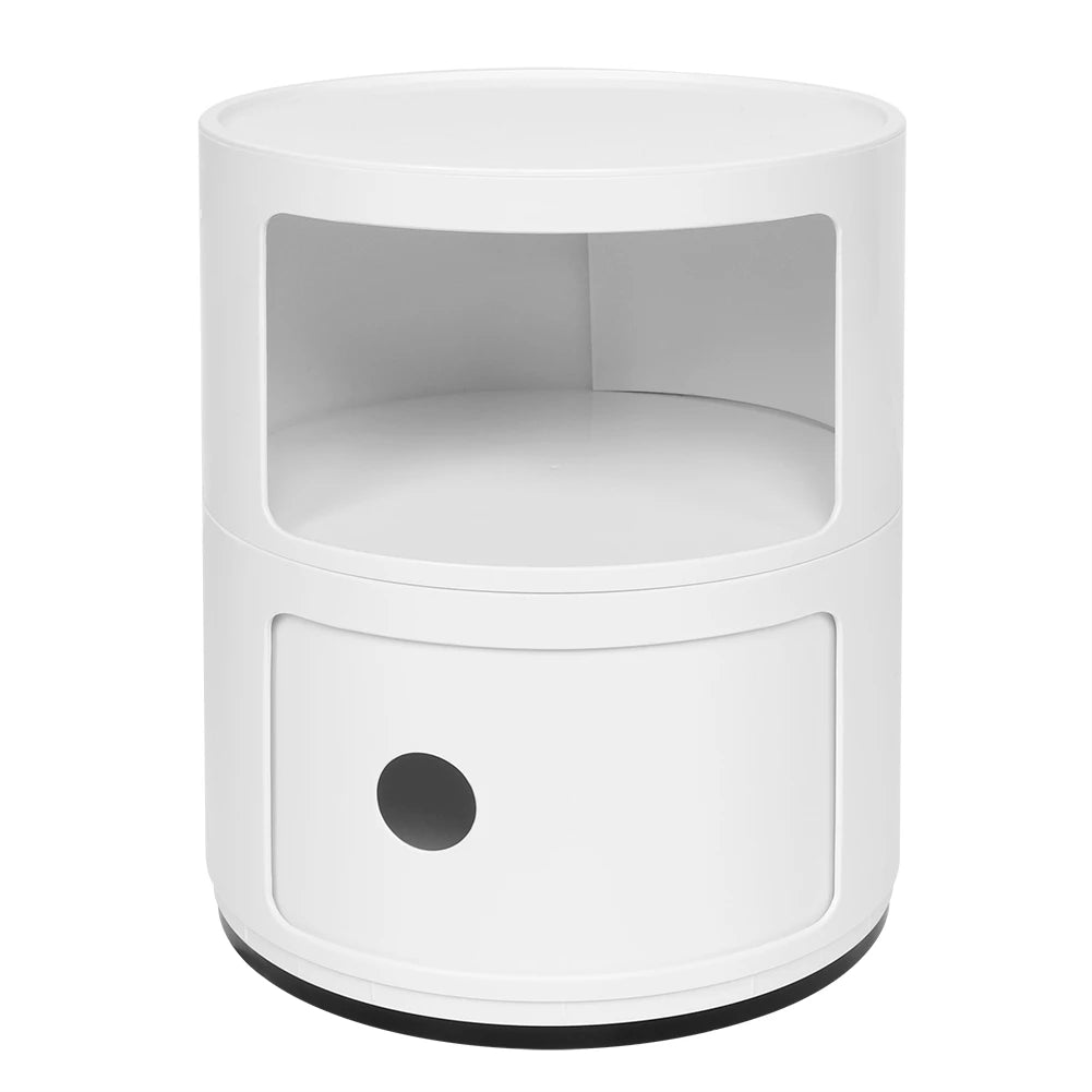 Nightstand with 2 Drawers 2 Layers Modern Bedside Table Bedroom Side End Stand Multi Functional Round Storage Unit Bedside Table