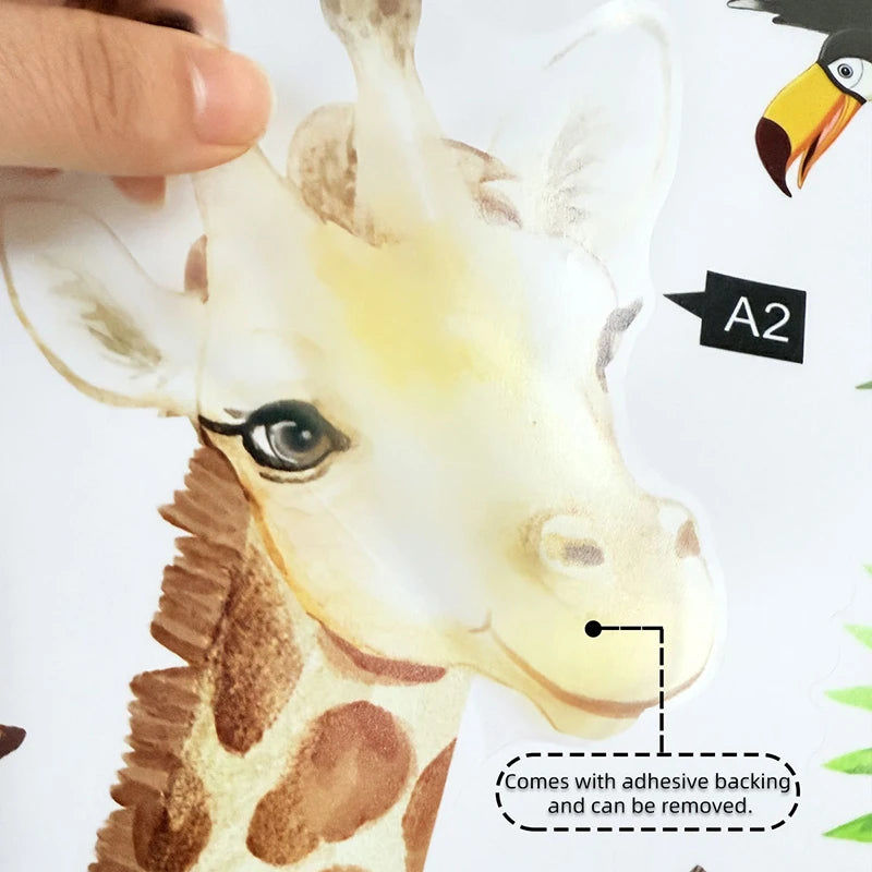 Large Forest Animals Wall Sticker Jungle Safari Giraffe Monkey Leopard Wallpaper for Kids Room Baby Bedroom Nursery Decoration