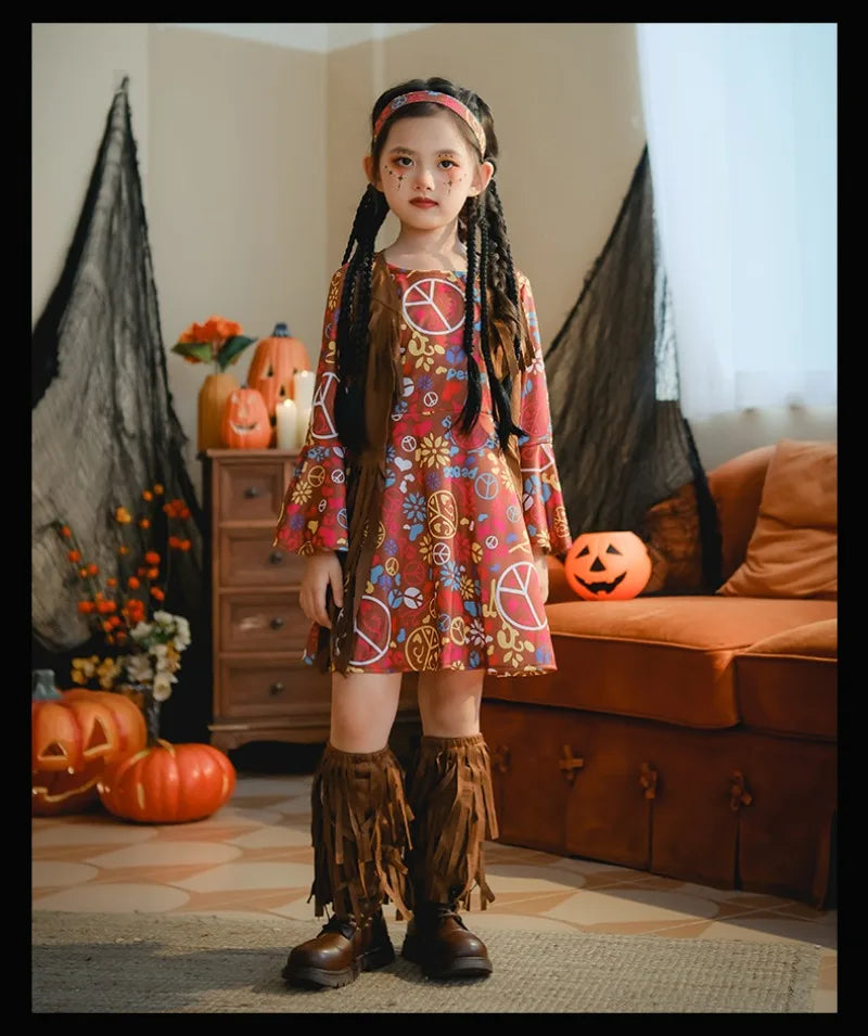European and American Girls Dress Retro Hippie Vintage Style 70s Disco Party Costume Halloween Cosplay Outfit Stage Performance