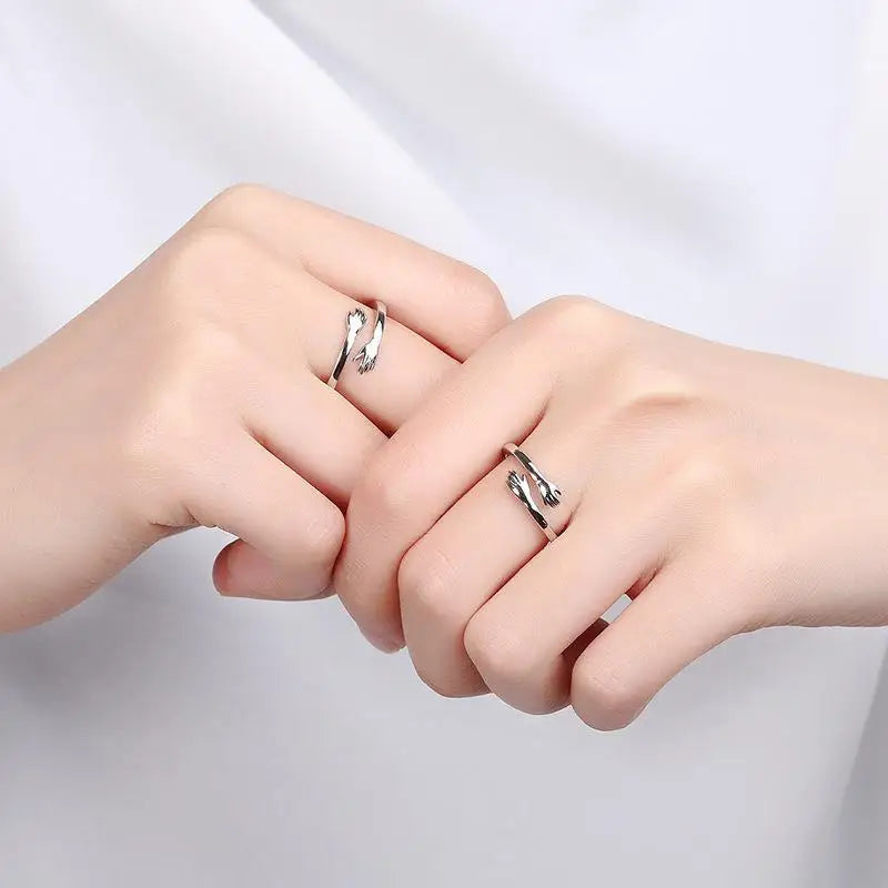 Romantic Hand Hug Rings Gold Silver Color Adjustable Couple Finger Ring Fashion Jewelry For Lovers