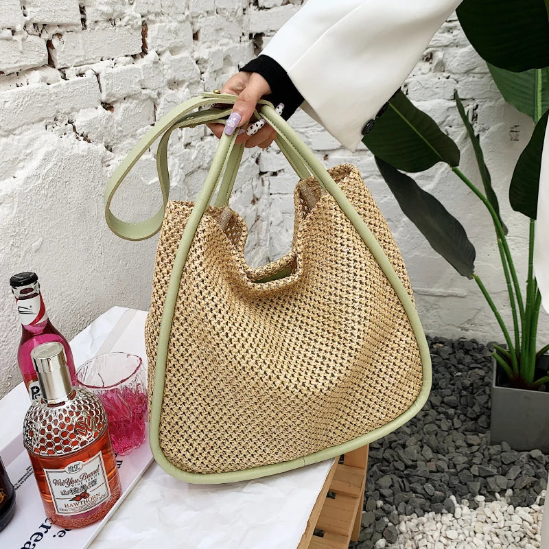Summer Large Beach Bag Ladies Designer Tote Straw Woven Hollow Shoulder Out Soft Large Capacity Vacation Shopping Handbag Purse