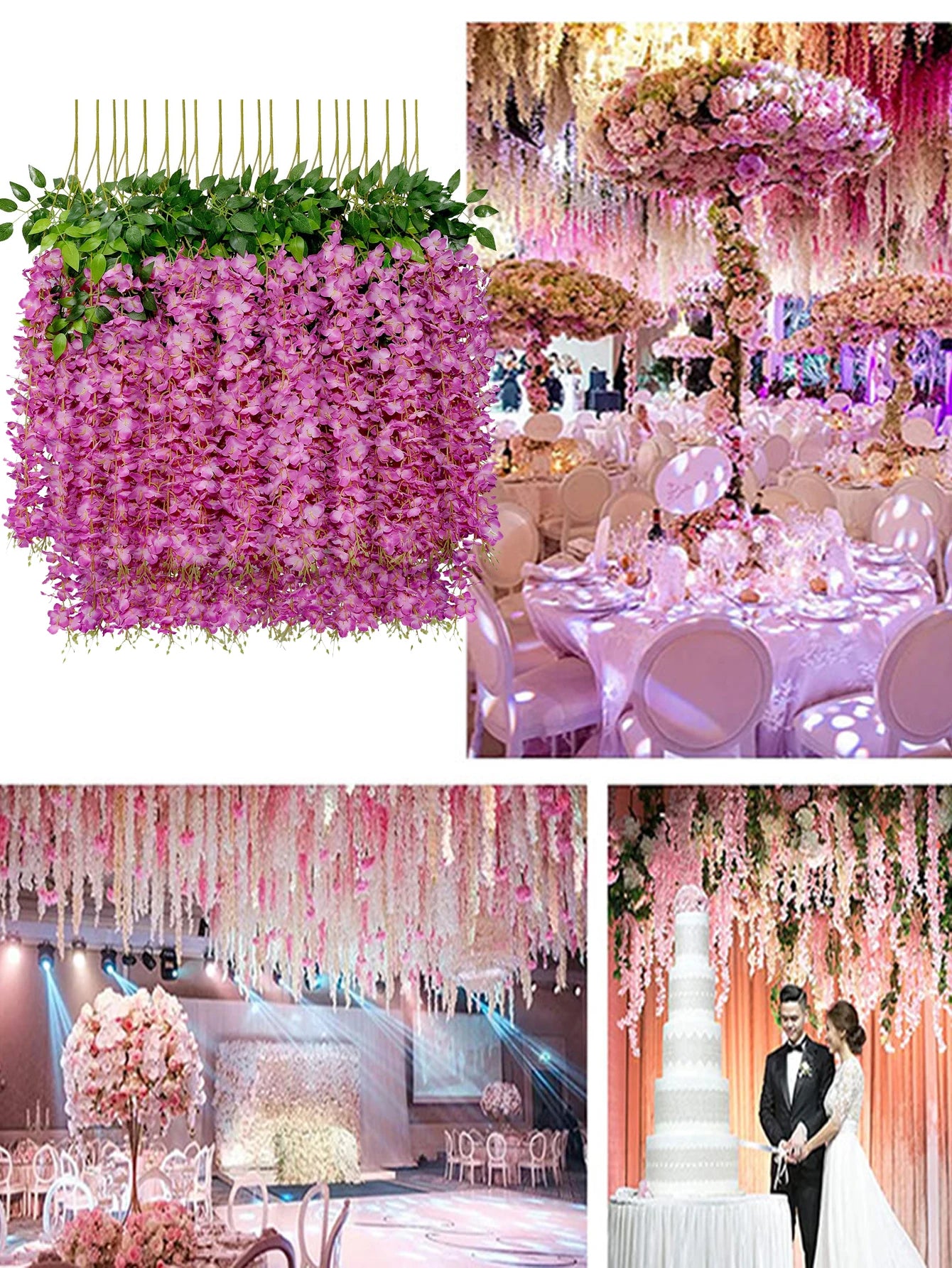 12pcs Artificial Flowers Hanging Wisteria Faux Flowers Garland Silk Vine Rattan Long String Home Outdoor Wedding Party Decor