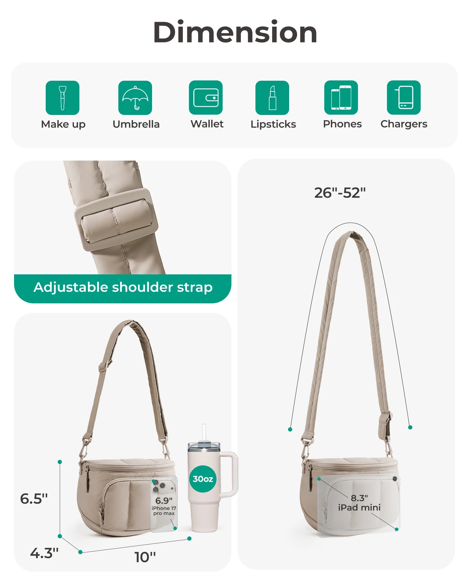BAGSMART Puffer Crossbody Bags for Women Small Cross Body Purses for Women Travel Work Quilted Water-resistant Hobo
