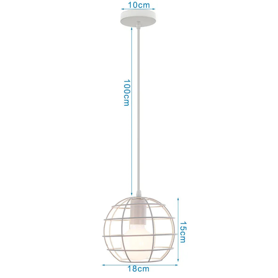 Modern Pendant Light Industrial Vintage White Wrought Cage Pendant Lamp for Living Room Bedroom Dining Room Loft Home Decor E27