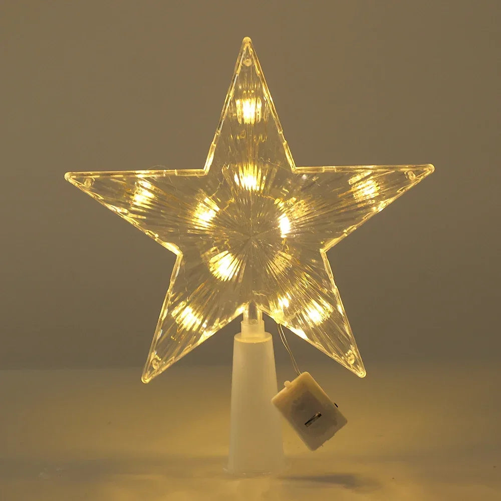 15cm Xmas Tree Topper Star Glowing Christmas Five-pointed Star Ornament with LED Light Colorful Shining Lamp Home Decor