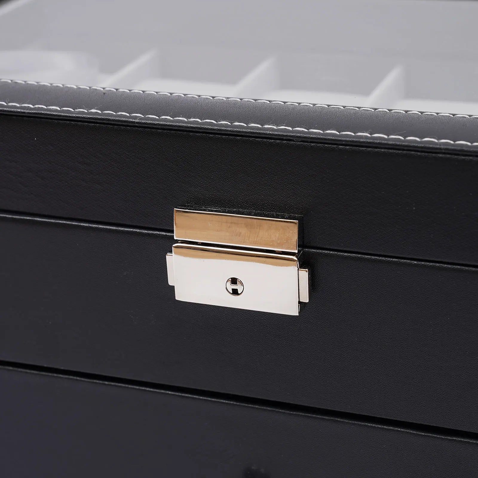 3 Layer Black Leather Watch And Eyeglasses&Sunglasses Box With Jewelry Display Drawer Metal Buckle Case Organizer