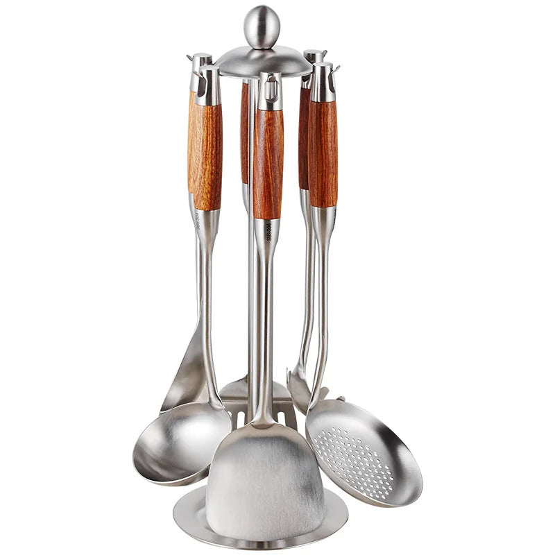 Kitchen Utensil Set 7 Piece 304 Stainless Steel Cookware Set Rosewood Handle Spatula Household Cooking Baking Tools