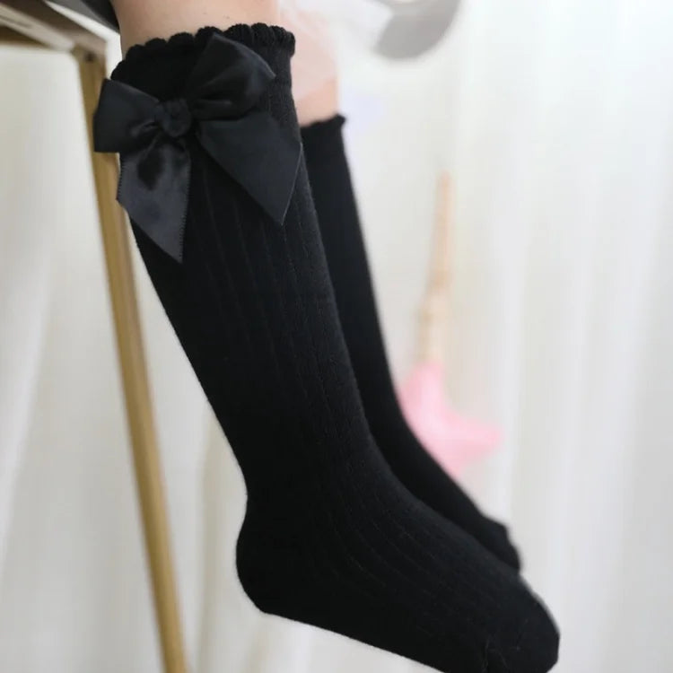Children's Socks for Girls Big Bow Knee Long Socks For Kids Spring Autumn Princess Baby Solid Soft Elegant Cotton Sock 0-7Years
