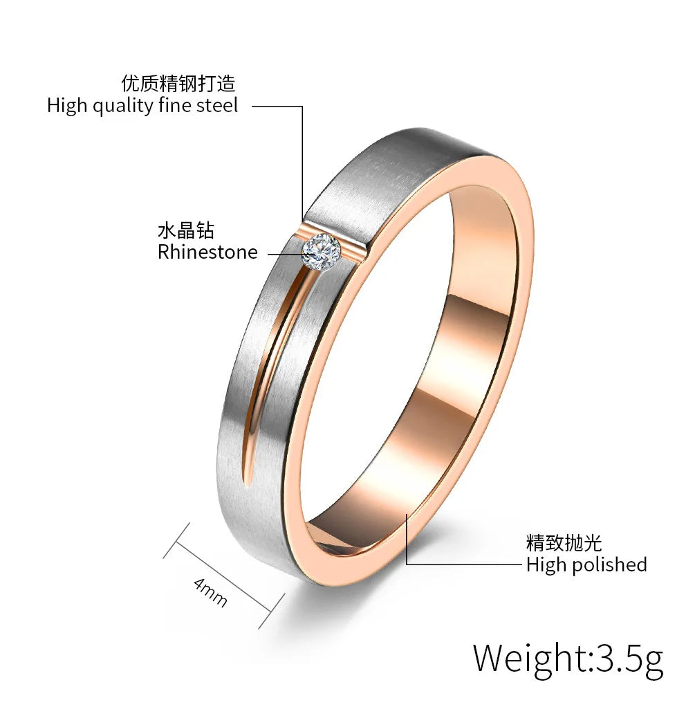 Romantic Couple Ring 100% Pure 925 Sterling Silver Ring Zircon Rose Gold & White Color Wedding Rings For Lovers Women Men