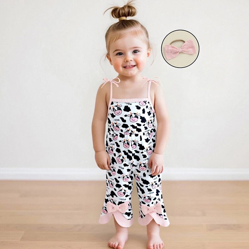 Adorable Infant Girl Floral Print Romper with Matching Headband Set for Summer Beach Vacation Outfit 2 Pcs Set