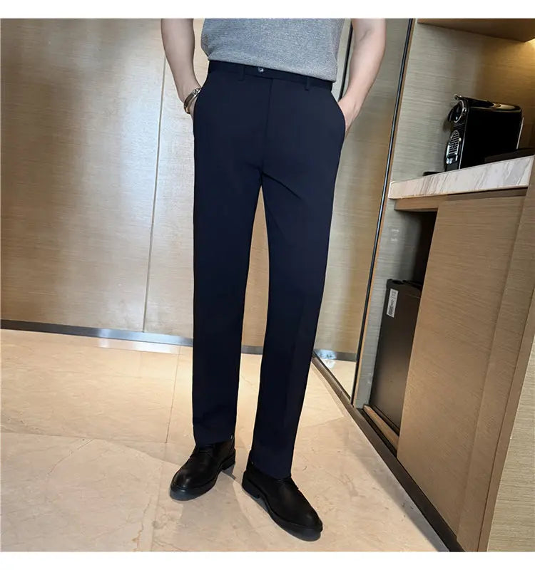 Men Suit Pant Elastic Waist Solid Slim Fit Dress Pants Light Thin Business Casual Office Social Trouser Oversized Men Clothing