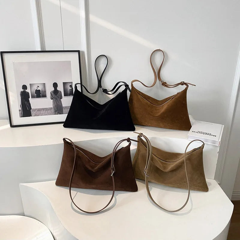 Vintage Suede Tote Bag for Women Autumn Winter New Large Capacity Commute Shoulder Crossbody Bags Fashion Trend Underarm Bags