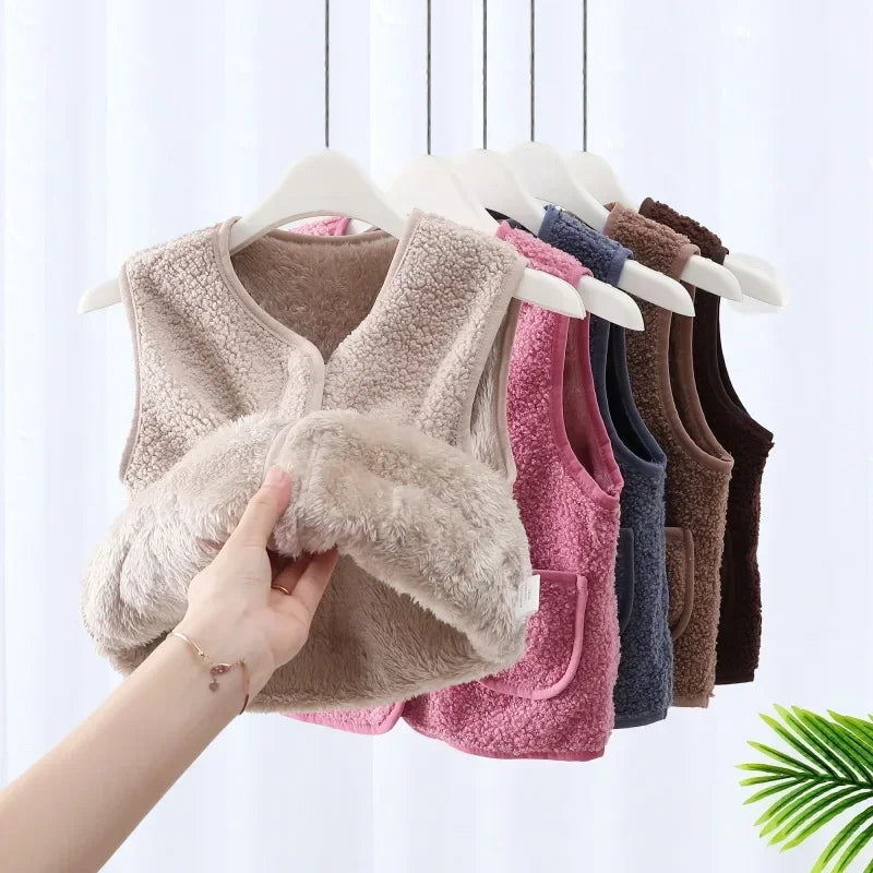 toddler girl winter clothes Autumn and Winter Children's New Lamb Velvet Vest Warm Vest for Infants and Girls toddler