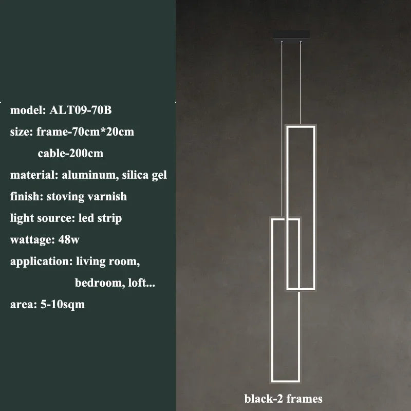 Modern Rectangle Led Pendant Lamp Living Room background Wall Chandelier Home Decor Bedroom Bedside Hanging Light Lustre Fixture