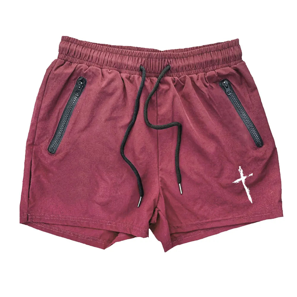 Men's Swimming Trunks Summer Gyms Fitness Bodybuilding Men Cross Print Beach Shorts Boxer Trunks Men Running Sport Sportwaer