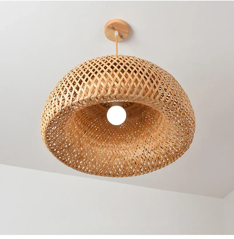 Handmade Vintage Bamboo Pendant Lamp Lustre Restaurant Café Chandeliers Wood Base E27 Lighting Hotel Bedroom Classic Home Decor